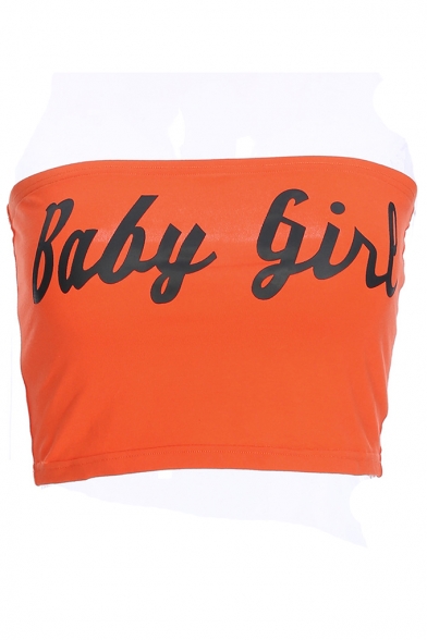 BABY GIRL Letter Printed Strapless Crop Bandeau