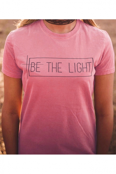 BE THE LIGHT Letter Printed Round Neck Short Sleeve Tee