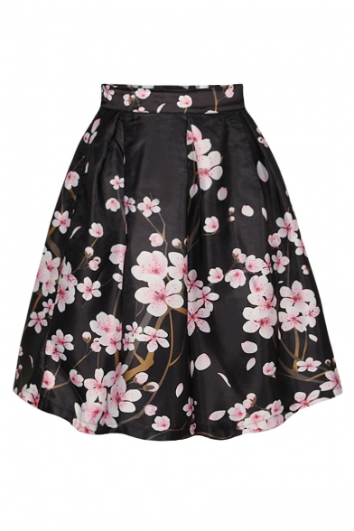 Elegant Floral Printed Midi A-Line Skirt