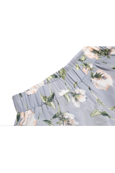 V Neck Bow Tied Front Sleeveless Floral Printed Crop Top with Elastic Waist Loose Shorts Co-ords