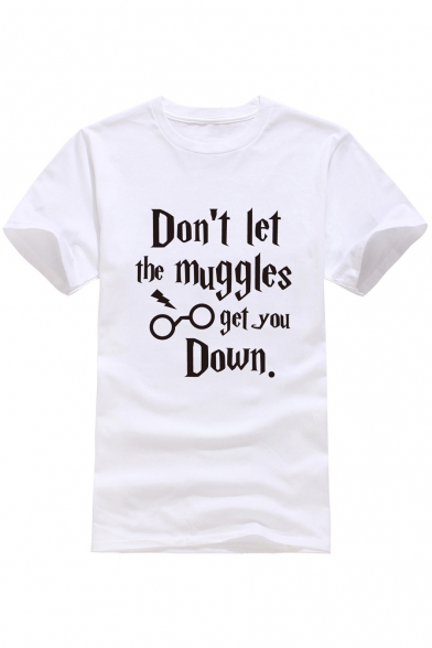 DON'T LET THE MUGGLES Letter Printed Round Neck Short Sleeve Tee