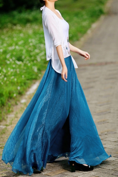 Elegant Plain Maxi A-Line Chiffon Skirt