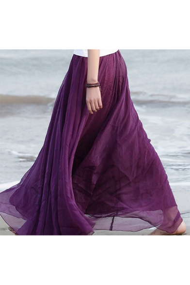 Elegant Plain Maxi A-Line Chiffon Skirt