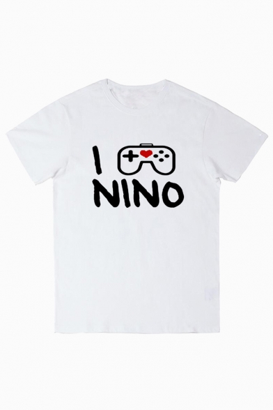 MINO Letter Game Controller Printed Round Neck Short Sleeve Tee