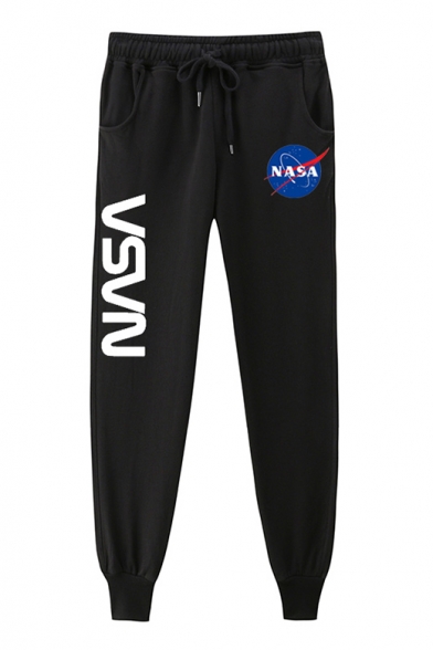 NASA Letter Printed Drawstring Waist Loose Pants - Beautifulhalo.com