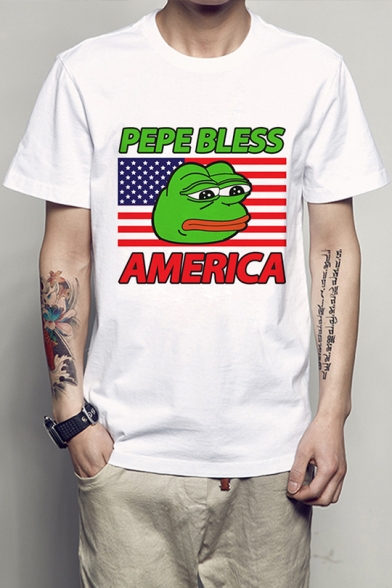 AMERICA Letter Frog Printed Round Neck Short Sleeve Tee