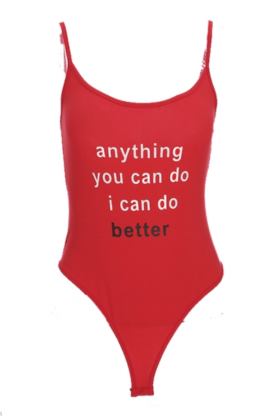 ANYTHING YOU CAN DO Letter Printed Spaghetti Straps Sleeveless Bodysuit