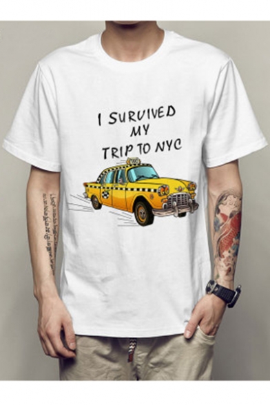 I SURVIVED MY TRIP Letter Car Printed Round Neck Short Sleeve Tee