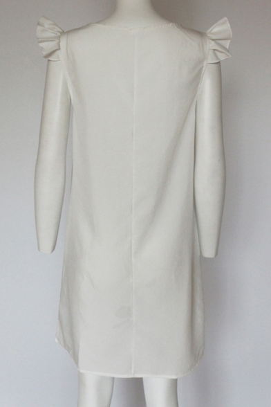 Ruffle Detail Short Sleeve Round Neck Plain Mini A-Line Dress