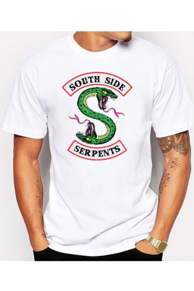 SOUTH SIDE Letter Snake Printed Round Neck Short Sleeve Tee