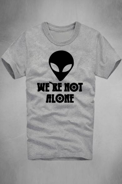 Alien WE ARE NOT ALONE Letter Printed Round Neck Short Sleeve Tee