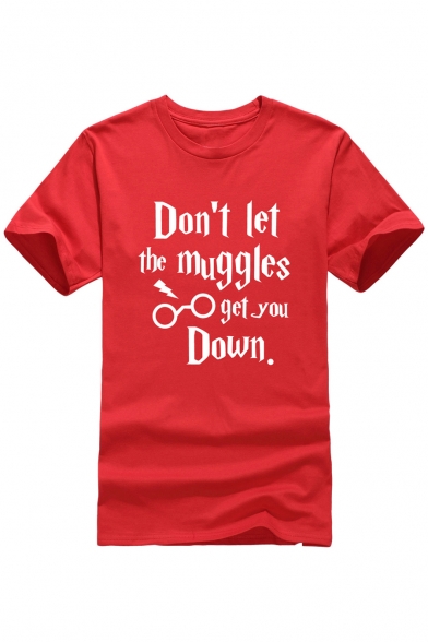 DON'T LET THE MUGGLES Letter Printed Round Neck Short Sleeve Tee