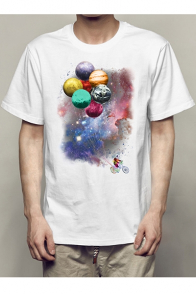 Planet Balloon Character Printed Round Neck Short Sleeve Tee