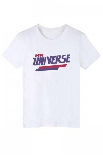 UNIVERSE Letter Printed Round Neck Short Sleeve Graphic Tee