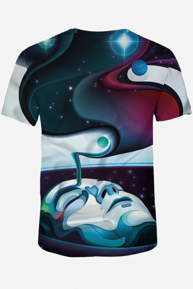 3D Abstract Character Planet Printed Round Neck Short Sleeve Tee