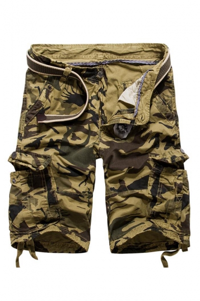 Camouflage Printed Zipper Fly Loose Utility Shorts