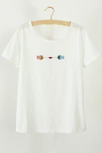 

Fish Embroidered Round Neck Short Sleeve Tee