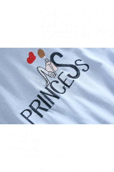 PRINCESS Letter Character Embroidered Round Neck Short Sleeve Mesh Patchwork Midi A-Line Dress