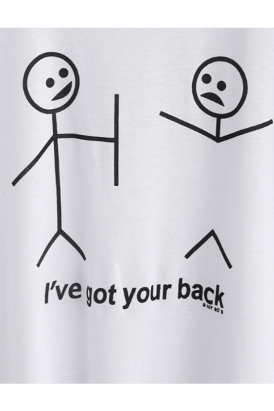 Comic Cartoon Character I'VE GOT YOUR BACK Letter Printed Round Neck Short Sleeve Tee