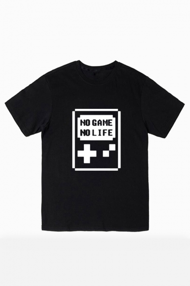 NO GAME NO LIFE Letter Printed Round Neck Short Sleeve Graphic Tee