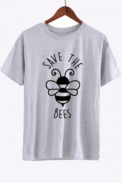 SAVE THE BEES Letter Bee Printed Round Neck Short Sleeve Tee