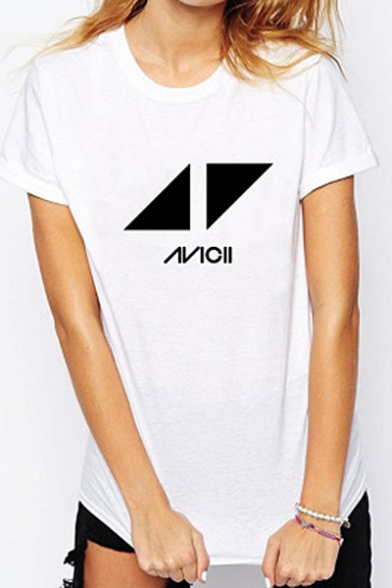 Triangle Letter Printed Round Neck Short Sleeve Tee