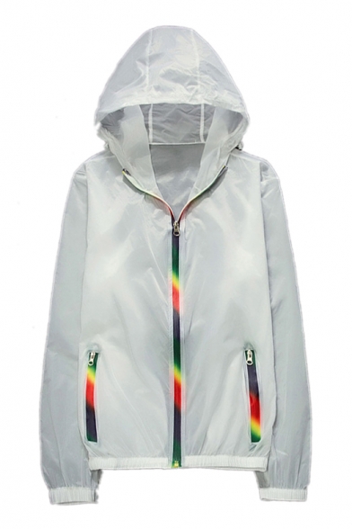 Colorful Zipper Long Sleeve Hooded Sun Proof Coat