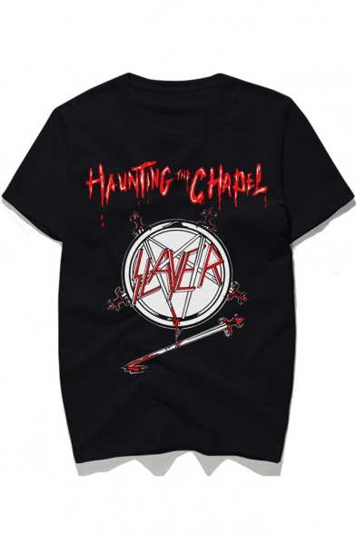 HAUNTING CHAPEL Letter Graphic Printed Round Neck Short Sleeve Tee