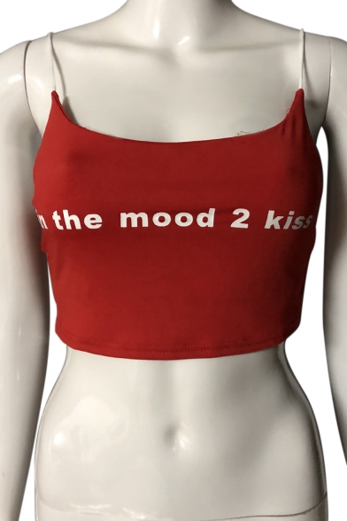 

IN THE MOOD Letter Printed Spaghetti Straps Sleeveless Crop Cami