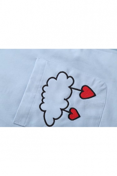 Heart Balloon Embroidered Long Sleeve Zip Up Hooded Coat