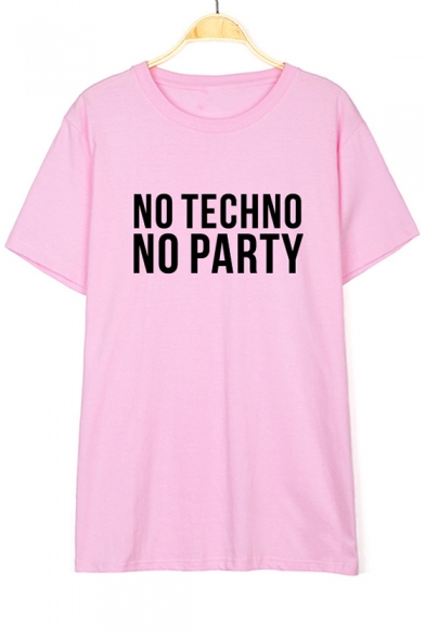 NO TECHNO Letter Printed Round Neck Short Sleeve Tee