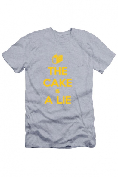 THE CAKE IS A LIE Letter Cake Printed Round Neck Short Sleeve Tee
