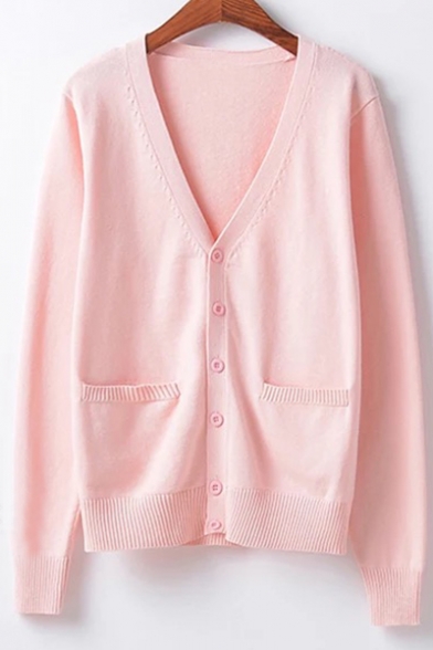 Basic Long Sleeve Plain Buttons Down Ribbed Cardigan