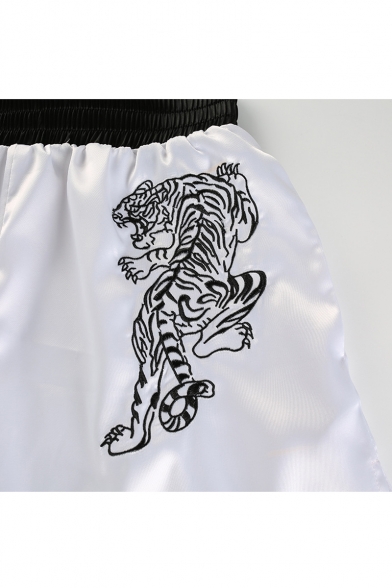 Chic Tiger Embroidered Elastic Waist Loose Shorts