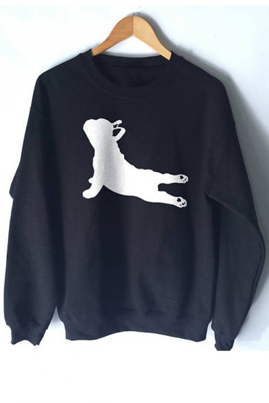 French Bulldog Yoga Pose Printed Round Neck Long Sleeve Sweatshirt