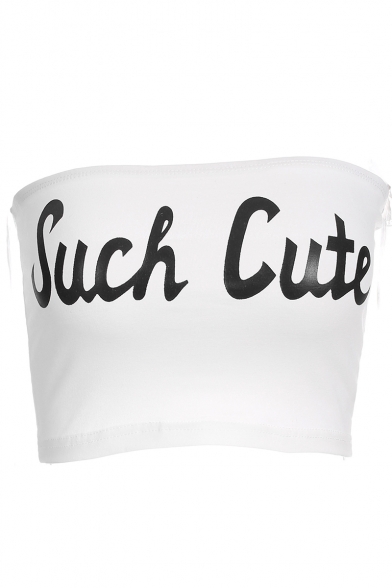 Sexy SUCH CUTE Letter Printed Strapless Crop Bandeau