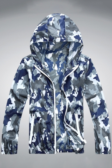 Trendy Camouflage Printed Long Sleeve Zip Up Sun Proof Hooded Coat