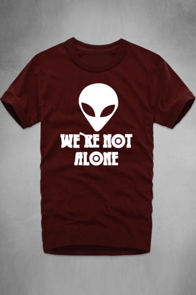 Alien WE ARE NOT ALONE Letter Printed Round Neck Short Sleeve Tee