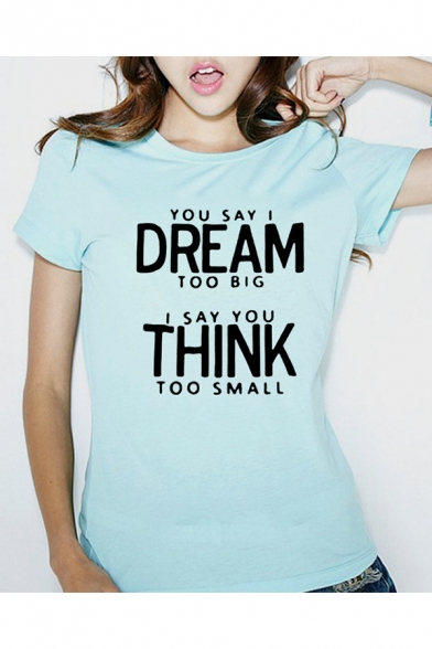 DREAM THINK Letter Printed Round Neck Short Sleeve Tee