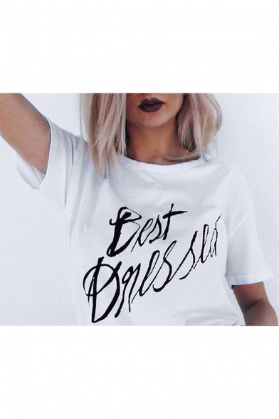 BEST Letter Printed Round Neck Short Sleeve Tee