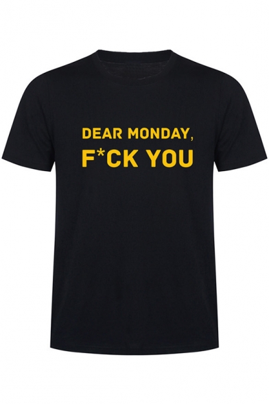 DEAR MONDAY Letter Printed Round Neck Short Sleeve Tee