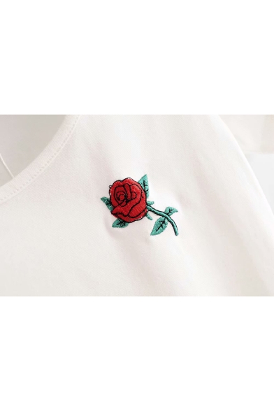 Round Neck Short Sleeve Floral Embroidered Bodysuit