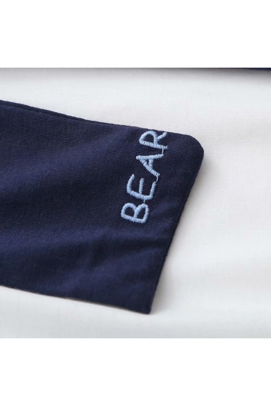 Bear Letter Embroidered Sailor Collar Short Sleeve Tee