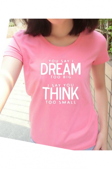 DREAM THINK Letter Printed Round Neck Short Sleeve Tee