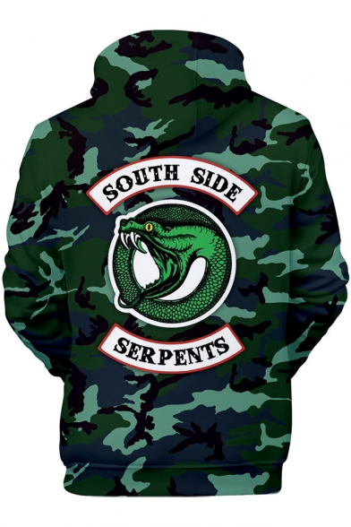 SOUTH SIDE Letter Snake Camouflage Printed Long Sleeve Hoodie