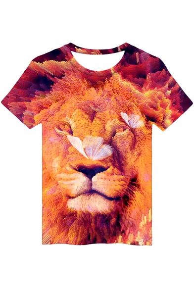 3D Butterfly Lion Printed Round Neck Short Sleeve Tee