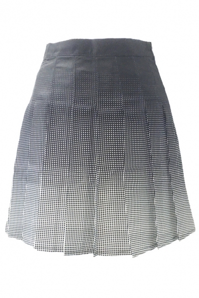 Ombre Plaid Printed High Waist Mini A-Line Pleated Skirt