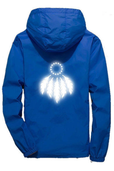 Pentagram Feather Printed Long Sleeve Zip Up Hooded Coat
