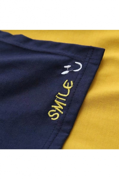 Sailor Collar SMILE Letter Embroidered Round Neck Short Sleeve Tee