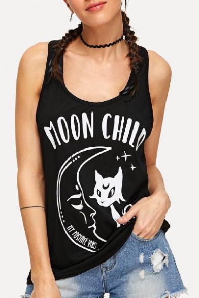 

MOON CHILD Letter Fox Printed Round Neck Sleeveless Tank, LC476133